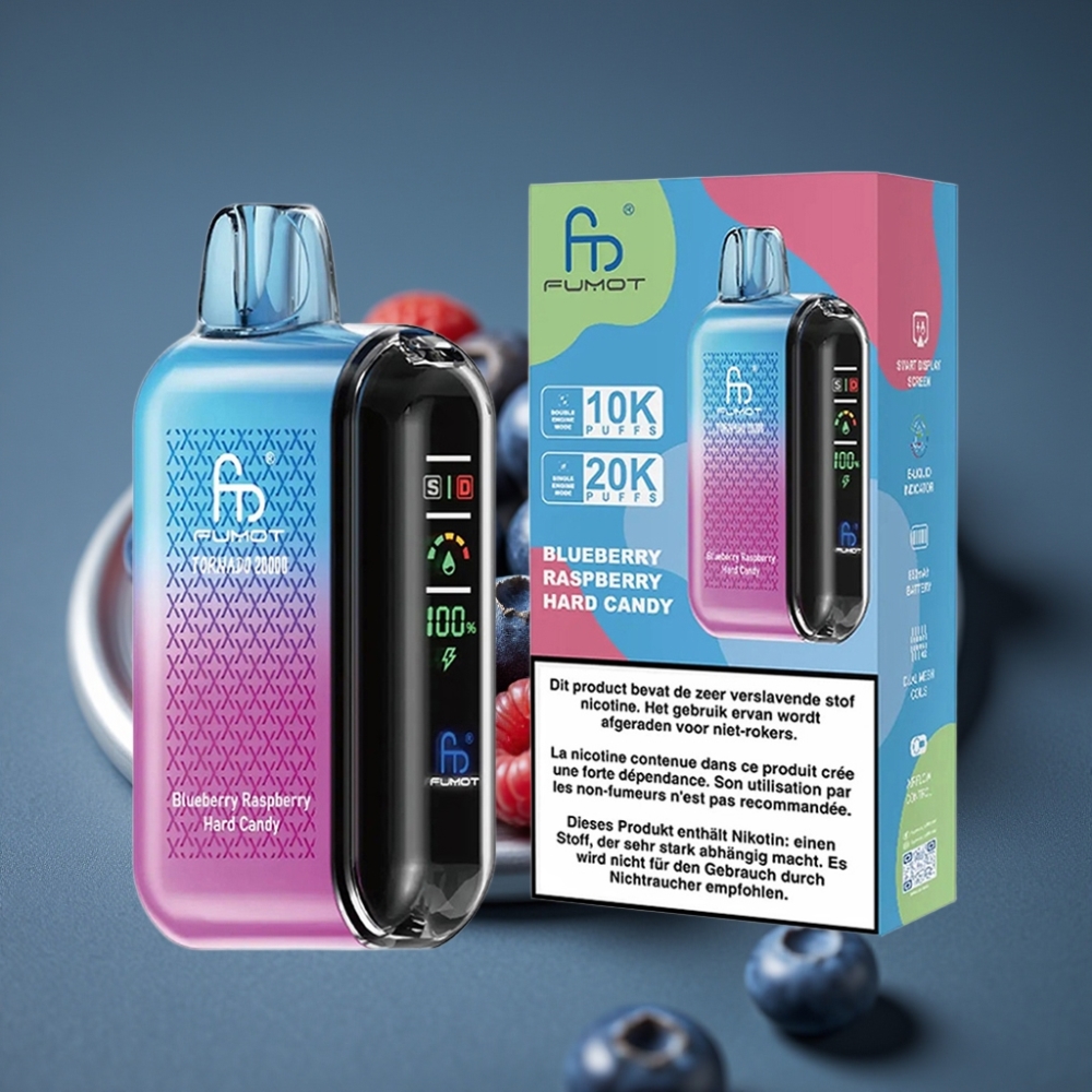 Fumot Tornado 20000 Puffs Borůvka Malina Tvrdý Bonbón Dual Mesh Coil 20ml 850mAh