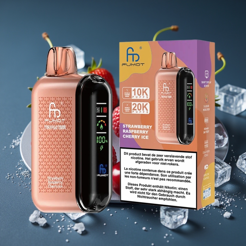Fumot Tornado 20000 Puffs Duální Mřížková Cívka 20ml 850mAh Jahoda Malina Třešeň Led