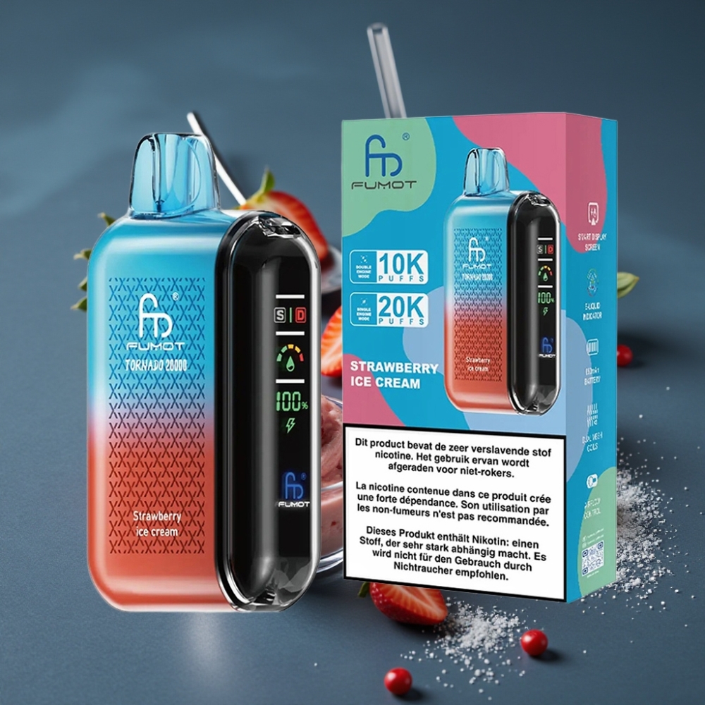 Fumot Tornado 20000 Puffs Jahodová Zmrzlina, Dual Mesh Coil, 20ml, 850mAh