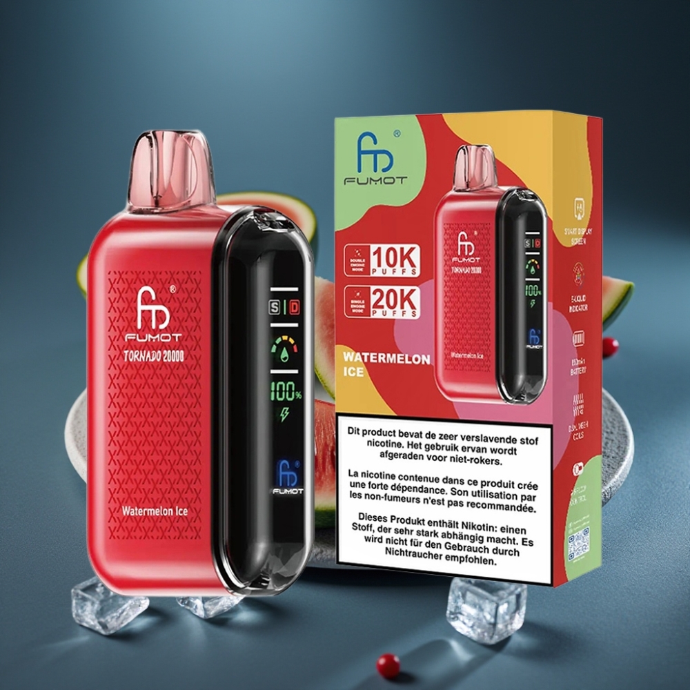 Fumot Tornado 20000 Puffs Vodní meloun Ice Dual Mesh Coil 20ml 850mAh