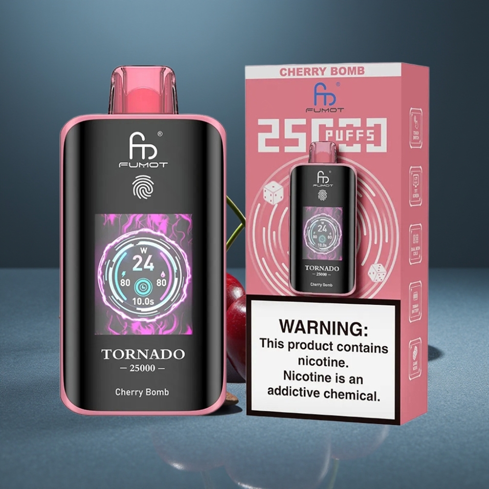 Fumot Tornado 25000 Puffs HD Displej 700mAh Cherry Bomb 20ml 0/2%/3%/5%