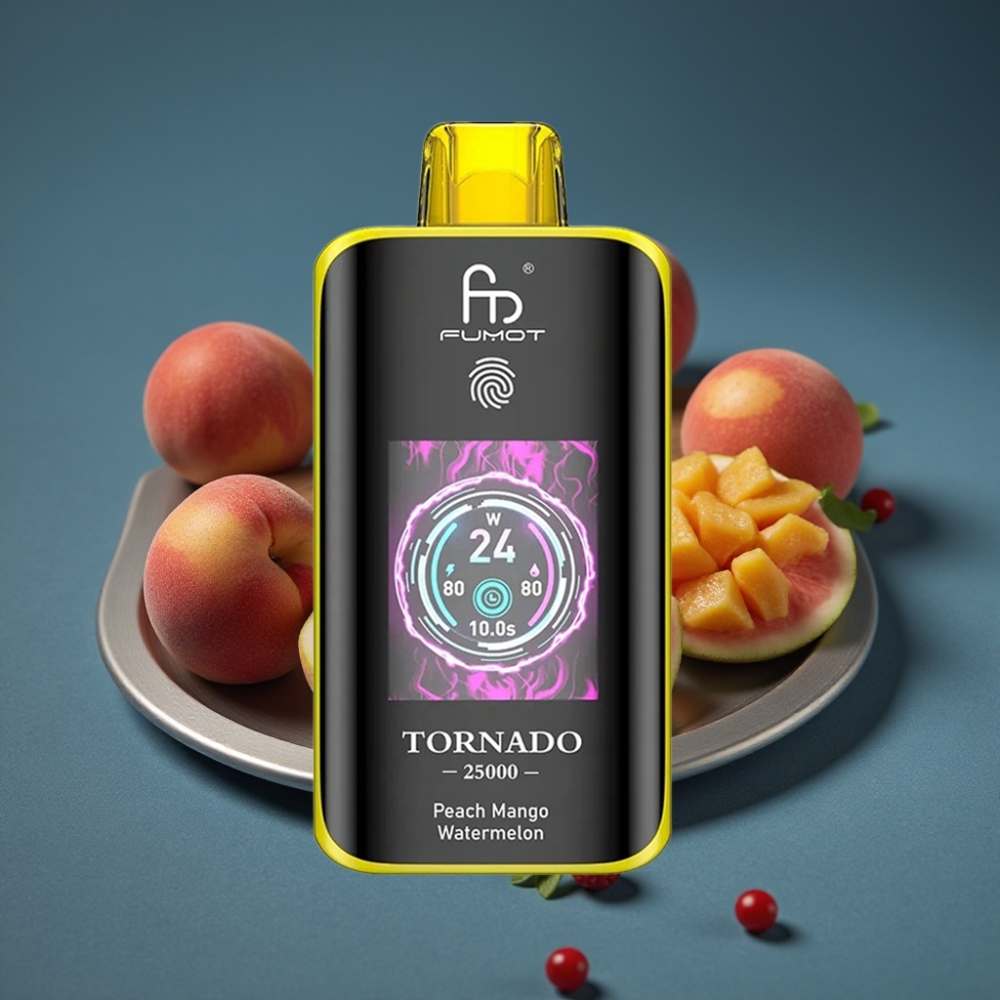 Fumot Tornado 25000 Puffs HD Screen 20ml Broskev Mango Meloun Typ-C 700mAh