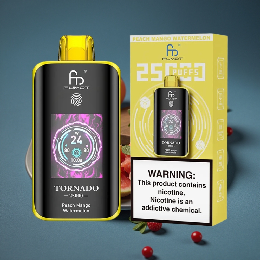Fumot Tornado 25000 Puffs HD Screen 20ml Broskev Mango Meloun Typ-C 700mAh