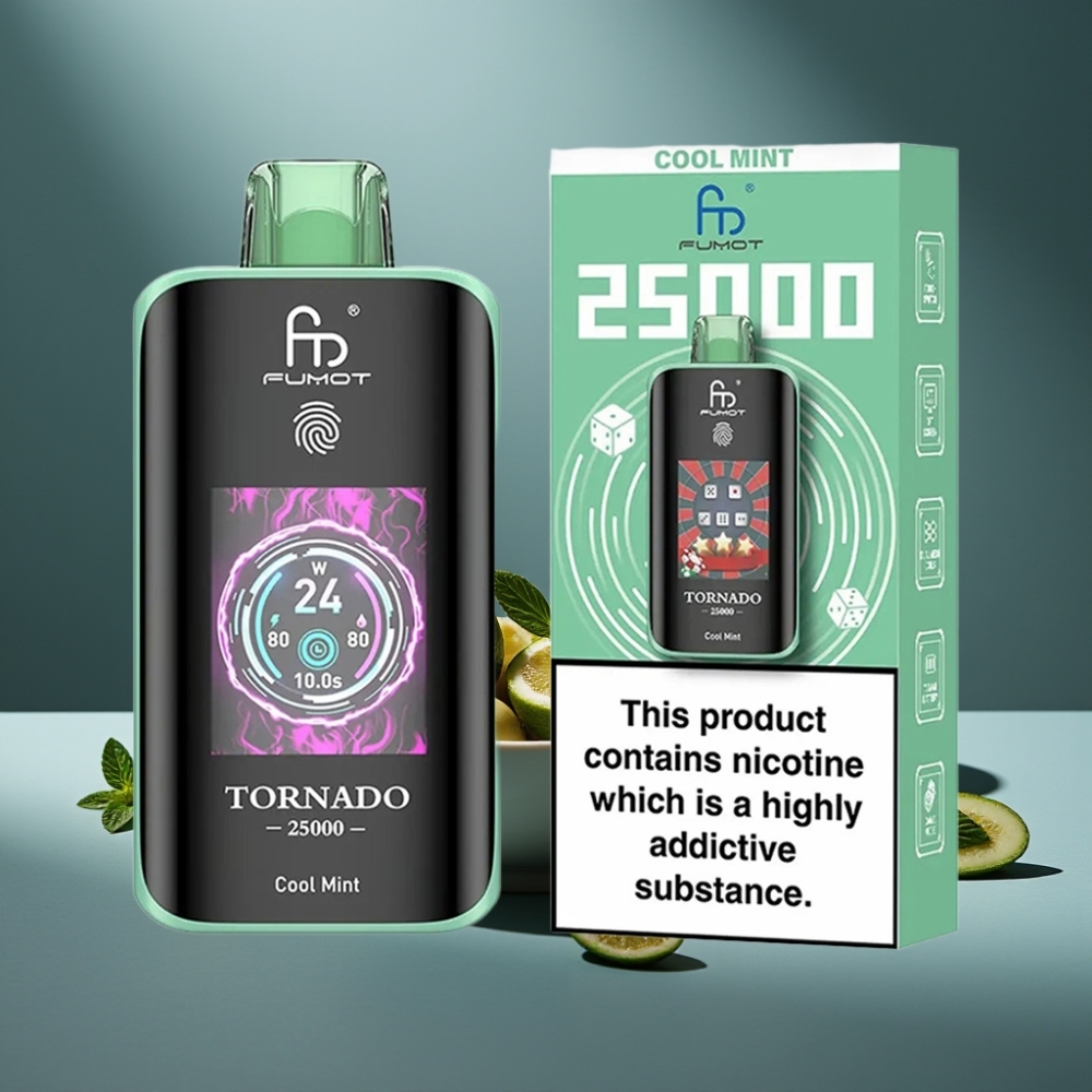 Fumot Tornado 25000 Puffs HD obrazovka 700mAh baterie 20ml náplň Chladivá máta