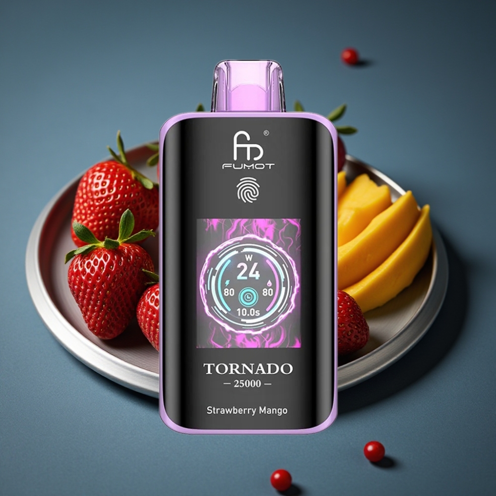 Fumot Tornado 25000 Puffs Jahoda Mango, HD obrazovka, 20ml, Type-C