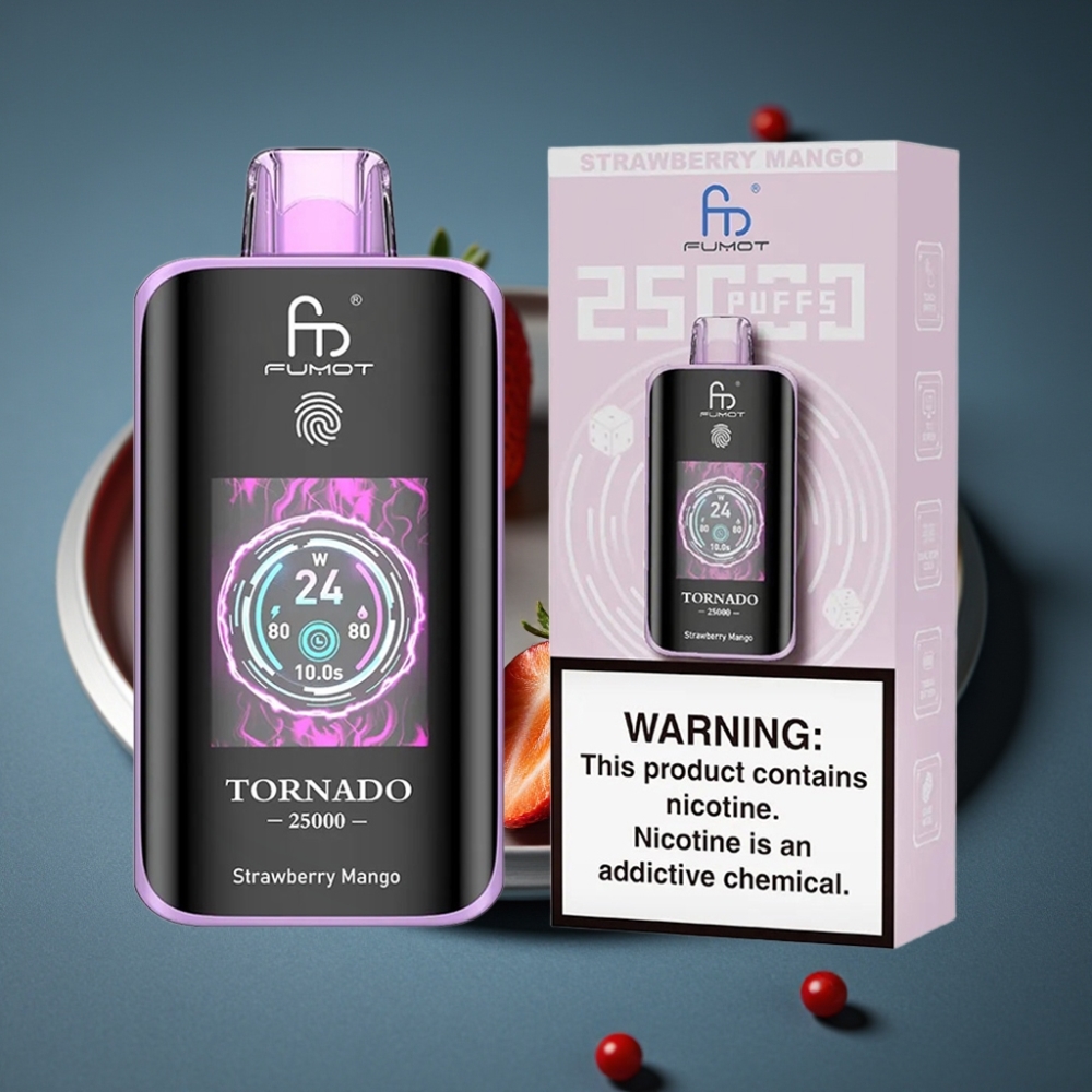 Fumot Tornado 25000 Puffs Jahoda Mango, HD obrazovka, 20ml, Type-C