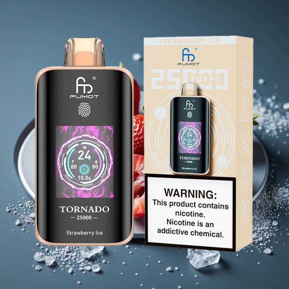 Fumot Tornado 25000 Puffs Jahodový led, HD Screen, 20ml, Type-C