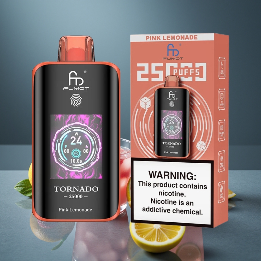 Fumot Tornado 25000 Puffs Růžová limonáda HD Screen 20ml 700mAh Type-C