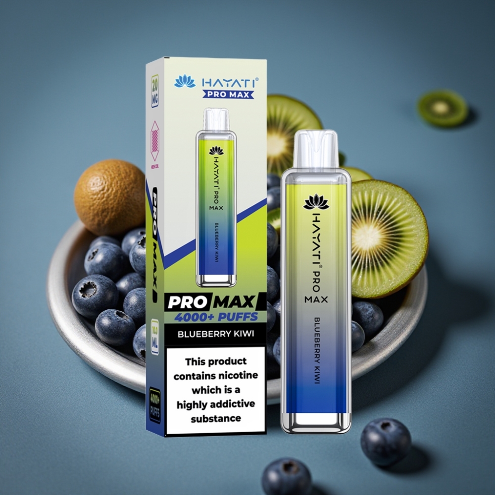 Hayati Pro Max 4000 Puffs Disposable Vape Borůvka Kiwi, 1400mAh, 2ml/10ml