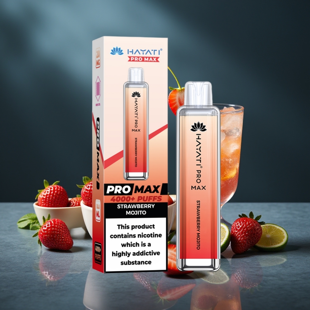 Hayati Pro Max 4000 Puffs Jednorázová E-cigareta Jahodový Mojito, 2ml/10ml, 1400mAh