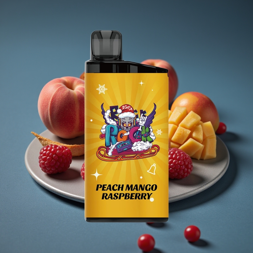 IGET Bar 3500 Puffs Broskev Mango Malina, 1400 mAh, 1.2 Ohm Mesh Coil
